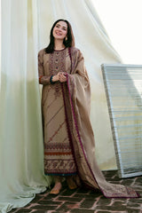 WINTER-3PC DHANAK EMBROIDERED SHIRT WITH DHANAK EMBROIDERED SHAWL & TROUSER-4148