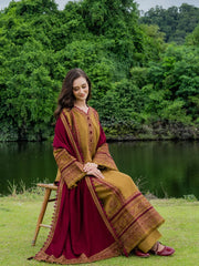 WINTER-3PC DHANAK EMBROIDERED SHIRT WITH DHANAK EMB SHAWL & TROUSER-5224