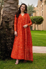 WINTER-3PC DHANAK EMBROIDERED FROCK WITH WOOL PRINTED EMBROIDERED SHAWL AND TROUSER-5075