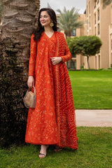 WINTER-3PC DHANAK EMBROIDERED FROCK WITH WOOL PRINTED EMBROIDERED SHAWL AND TROUSER-5075