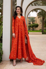 WINTER-3PC DHANAK EMBROIDERED FROCK WITH WOOL PRINTED EMBROIDERED SHAWL AND TROUSER-5075