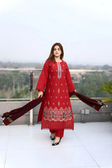 WINTER-3PC KHADDAR CUTWORK EMBROIDERED SHIRT WITH KASHMIRI JACQUARD WOOL SHAWL-1552