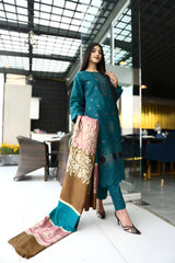 WINTER-3PC KHADDAR CUTWORK EMBROIDERED SHIRT WITH KASHMIRI JACQUARD WOOL SHAWL-1516