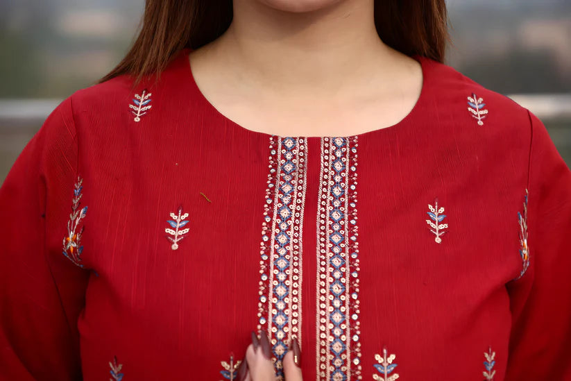 WINTER-3PC KHADDAR CUTWORK EMBROIDERED SHIRT WITH KASHMIRI JACQUARD WOOL SHAWL-1552