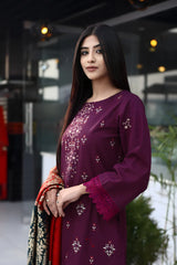 WINTER-3PC KHADDAR CUTWORK EMBROIDERED SHIRT WITH KASHMIRI JACQUARD WOOL SHAWL-1550