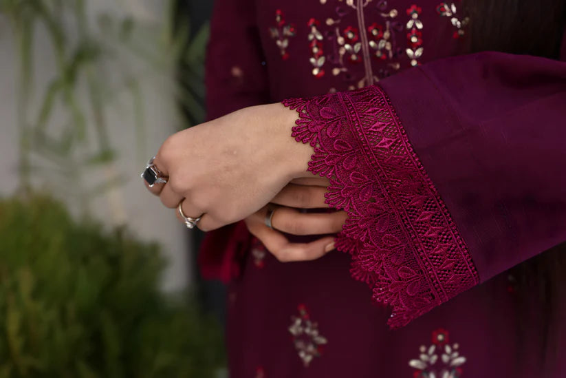 WINTER-3PC KHADDAR CUTWORK EMBROIDERED SHIRT WITH KASHMIRI JACQUARD WOOL SHAWL-1550