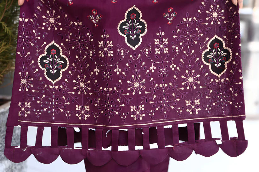 WINTER-3PC KHADDAR CUTWORK EMBROIDERED SHIRT WITH KASHMIRI JACQUARD WOOL SHAWL-1550