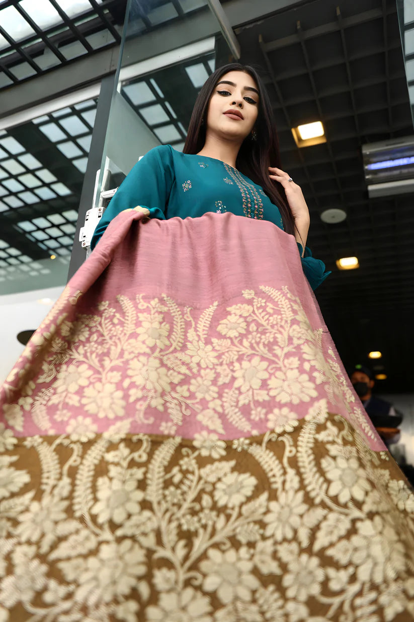 WINTER-3PC KHADDAR CUTWORK EMBROIDERED SHIRT WITH KASHMIRI JACQUARD WOOL SHAWL-1516