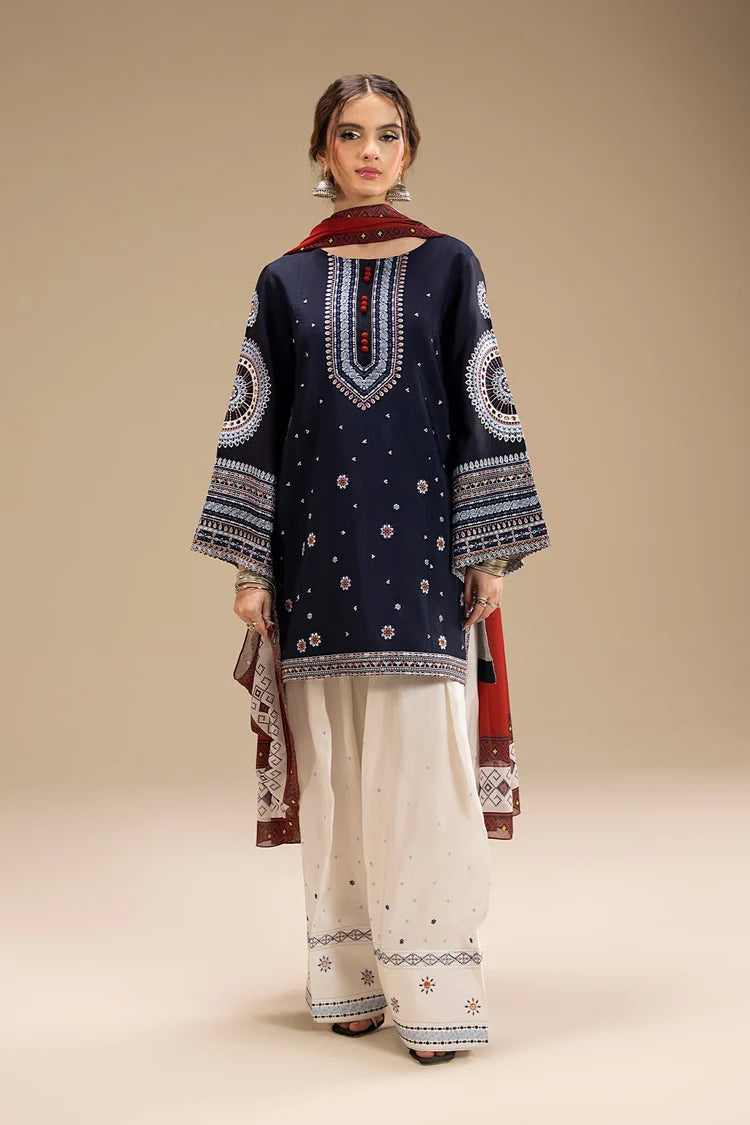 WINTER-3PC DHANAK EMBROIDERED SHIRT WITH WOOL PRINTED SHAWL AND EMB TROUSER-5104