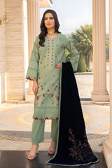 WINTER-3PC KHADDAR EMBROIDERED SHIRT WITH VELVET EMBROIDERED READY TO WEAR SHAWL-1525