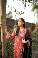 SUMMER-3PC LAWN PRINTED SHIRT WITH SILK PRINTED DUPATTA AND TROUSER-048