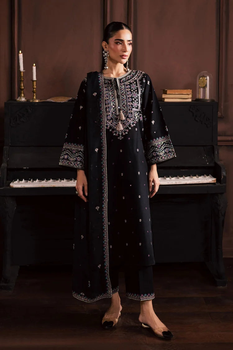 WINTER-3PC DHANAK EMBROIDERED SHIRT WITH CHIFFON EMBROIDERED DUPATTA AND EMB TROUSER-5194
