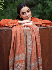 WINTER-3PC DHANAK EMBROIDERED SHIRT WITH WOOL PRINTED SHAWL AND TROUSER-5035