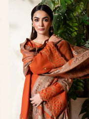 WINTER-3PC DHANAK EMBROIDERED SHIRT WITH WOOL PRINTED SHAWL AND TROUSER-5035