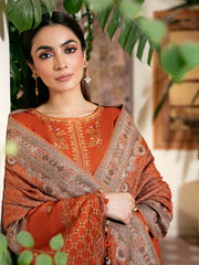 WINTER-3PC DHANAK EMBROIDERED SHIRT WITH WOOL PRINTED SHAWL AND TROUSER-5035