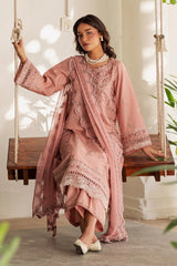 SUMMER-3PC LAWN EMBROIDERED SHIRT WITH KHADDI NET EMBROIDERED DUPATTA AND EMB TROUSER-4743