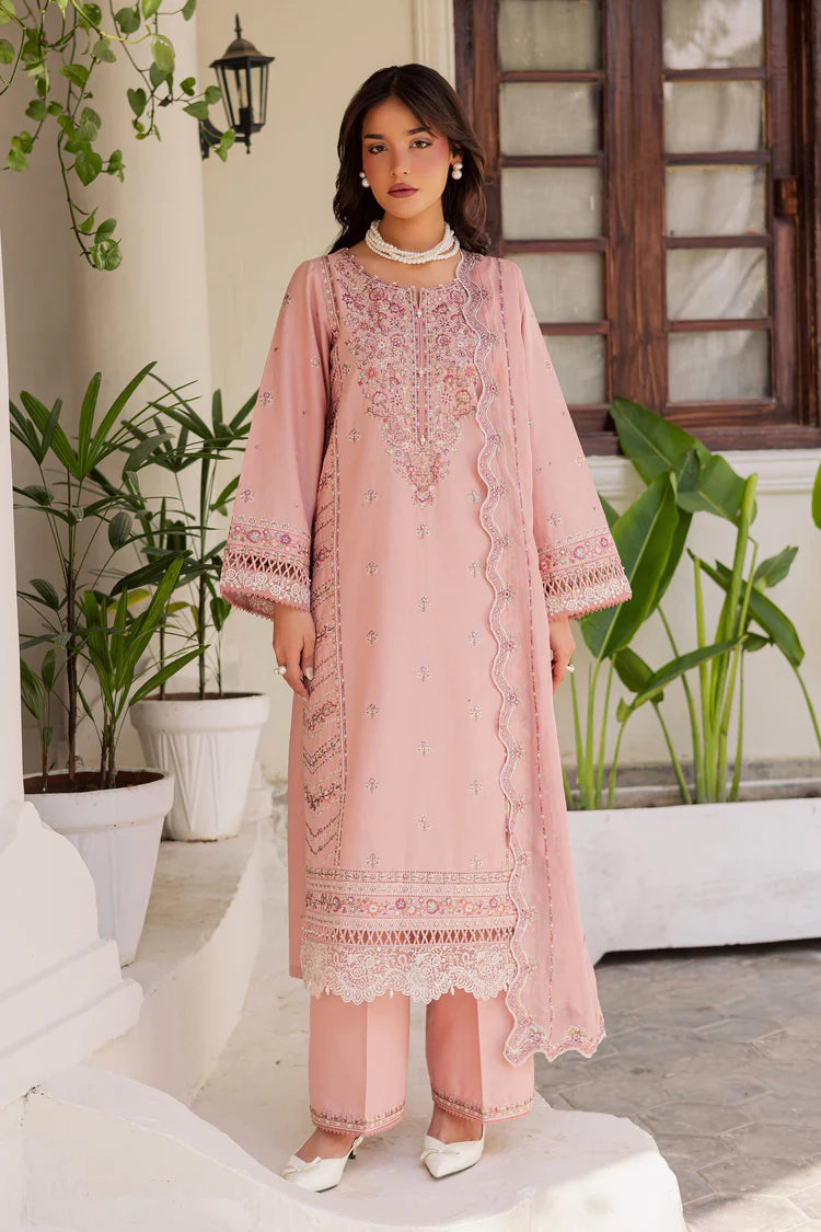 SUMMER-3PC LAWN EMBROIDERED SHIRT WITH KHADDI NET EMBROIDERED DUPATTA AND EMB TROUSER-4743