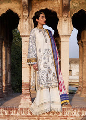 WINTER-3PC KHADDAR HEAVY EMBROIDERED SHIRT WITH COURTRAI WOOL PRINT SHAWL AND TROUSER-4094