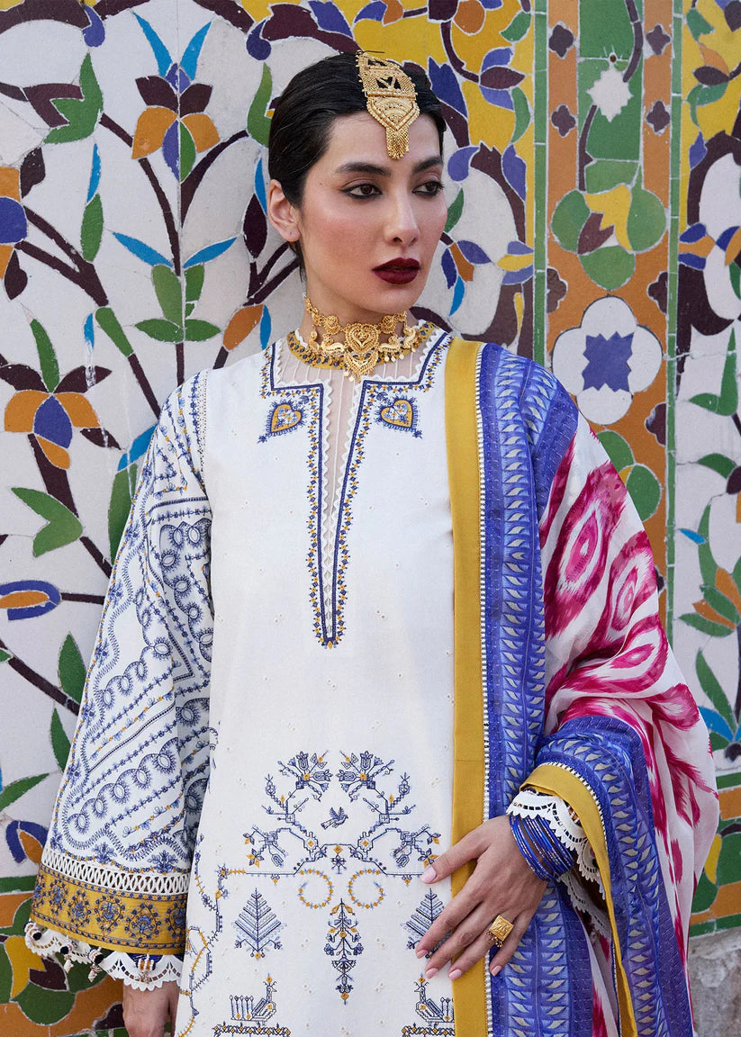 WINTER-3PC KHADDAR HEAVY EMBROIDERED SHIRT WITH COURTRAI WOOL PRINT SHAWL AND TROUSER-4094
