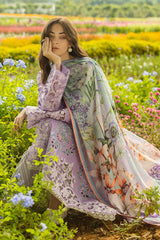 WINTER-3PC DHANAK EMBROIDERED SHIRT WITH COUTRAI WOOL PRINTED SHAWL AND TROUSER-4018