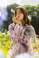 WINTER-3PC DHANAK EMBROIDERED SHIRT WITH COUTRAI WOOL PRINTED SHAWL AND TROUSER-4018