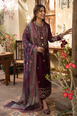 WINTER-3PC DHANAK EMBROIDRED SHIRT WITH COURTRAI PRINTED SHAWL AND TROUSER-4252