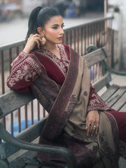 WINTER-3PC DHANAK EMBROIDERED SHIRT WITH COUTRAI PRINTED SHAWL AND TROUSER-4127