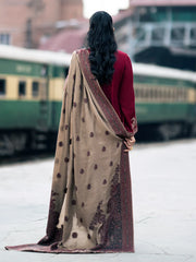 WINTER-3PC DHANAK EMBROIDERED SHIRT WITH COUTRAI PRINTED SHAWL AND TROUSER-4127
