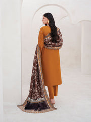 WINTER-3PC DHANAK EMBROIDERED SHIRT WITH COURTRAI PRINTED SHAWL AND TROUSER-4201