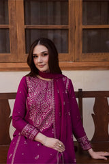 WINTER-3PC DHANAK EMBROIDERED SHIRT WITH CHIFFON EMBROIDERED DUPATTA AND EMB TROUSER-5116