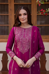 WINTER-3PC DHANAK EMBROIDERED SHIRT WITH CHIFFON EMBROIDERED DUPATTA AND EMB TROUSER-5116