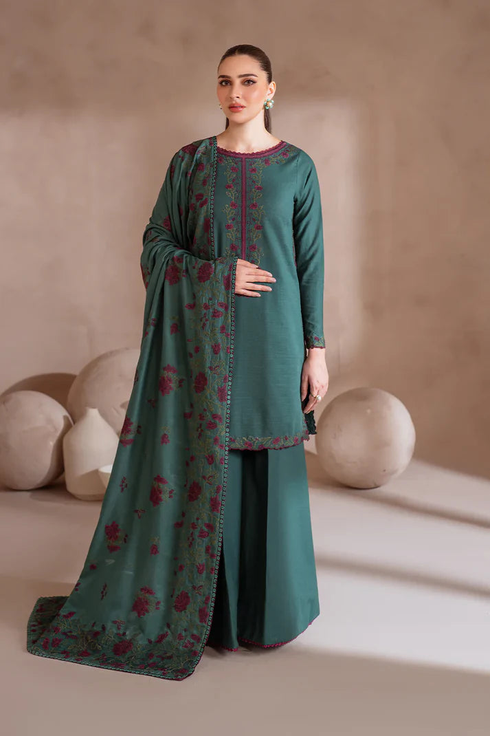 WINTER-3PC DHANAK EMBROIDERED SHIRT WITH DHANAK EMBROIDERED SHAWL & TROUSER-4233
