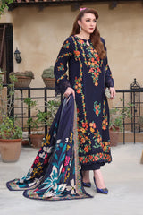 WINTER-3PC DHANAK EMBROIDERED SHIRT WITH COURTRAI PRINTED SHAWL & TROUSER-4316