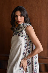 WINTER-3PC KARANDI EMBROIDERED SHIRT WITH KARANDI EMBROIDERED SHAWL AND TROUSER-4333