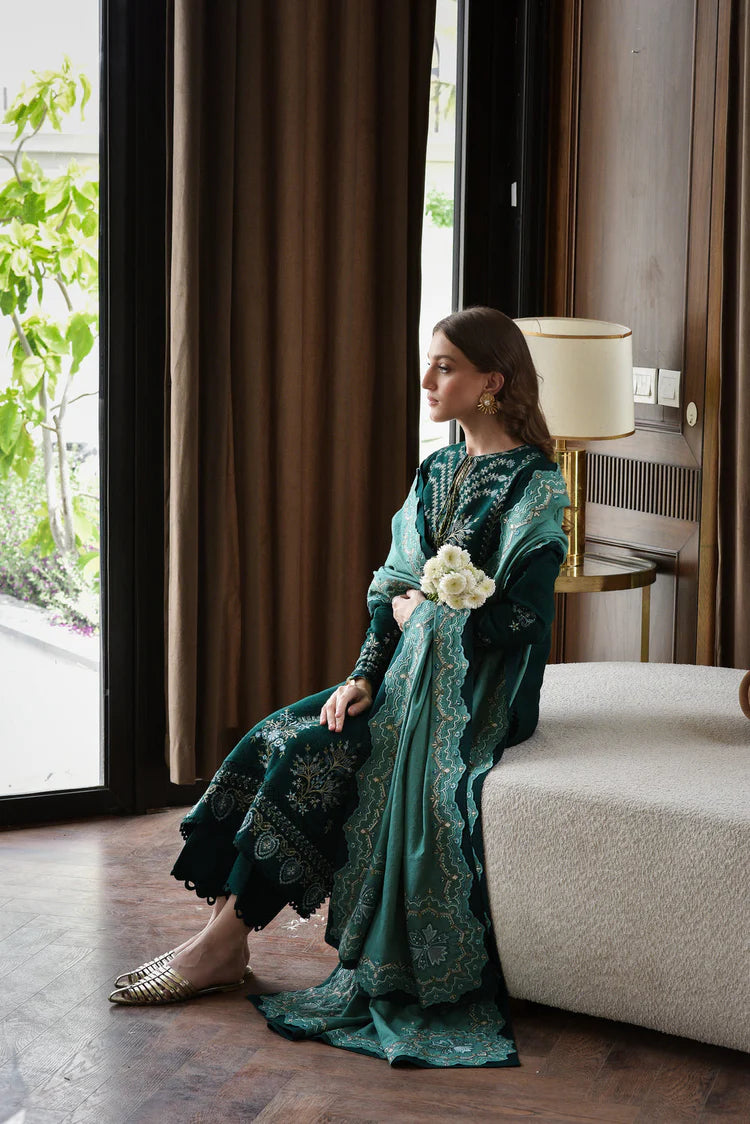 WINTER-3PC KARANDI EMBROIDERED SHIRT WITH DHANAK EMBROIDERED SHAWL AND TROUSER-4332