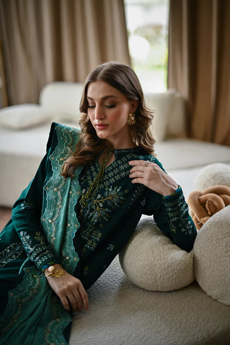 WINTER-3PC KARANDI EMBROIDERED SHIRT WITH DHANAK EMBROIDERED SHAWL AND TROUSER-4332