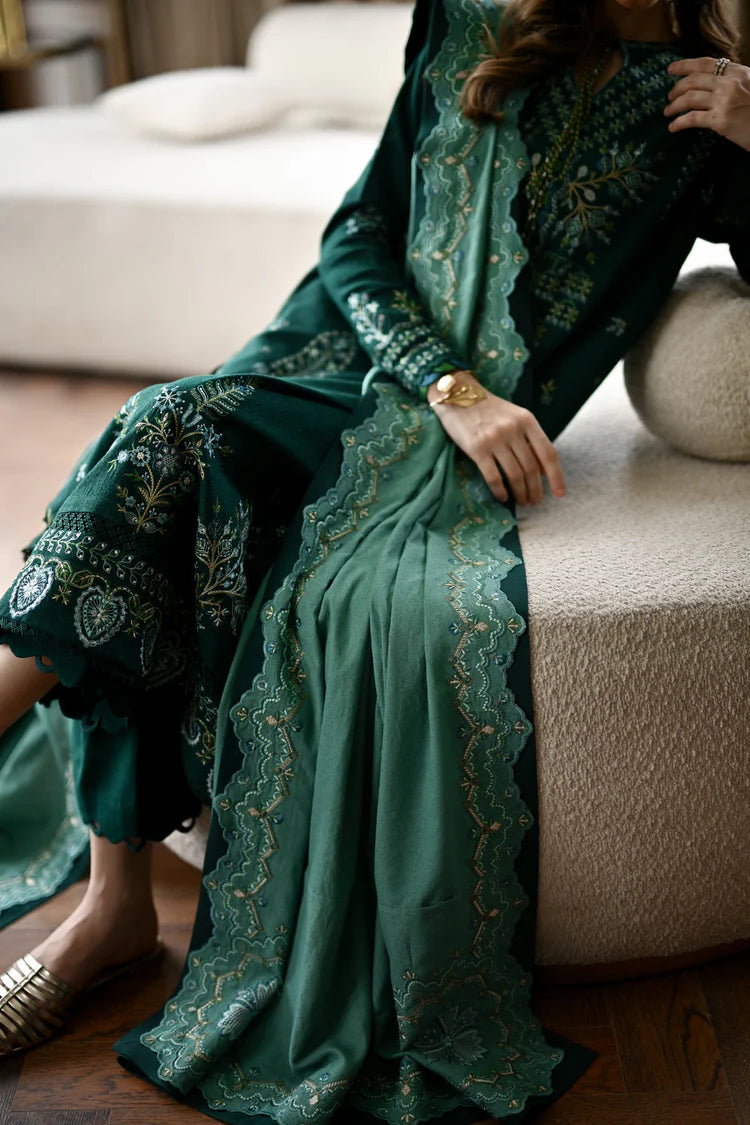 WINTER-3PC KARANDI EMBROIDERED SHIRT WITH DHANAK EMBROIDERED SHAWL AND TROUSER-4332