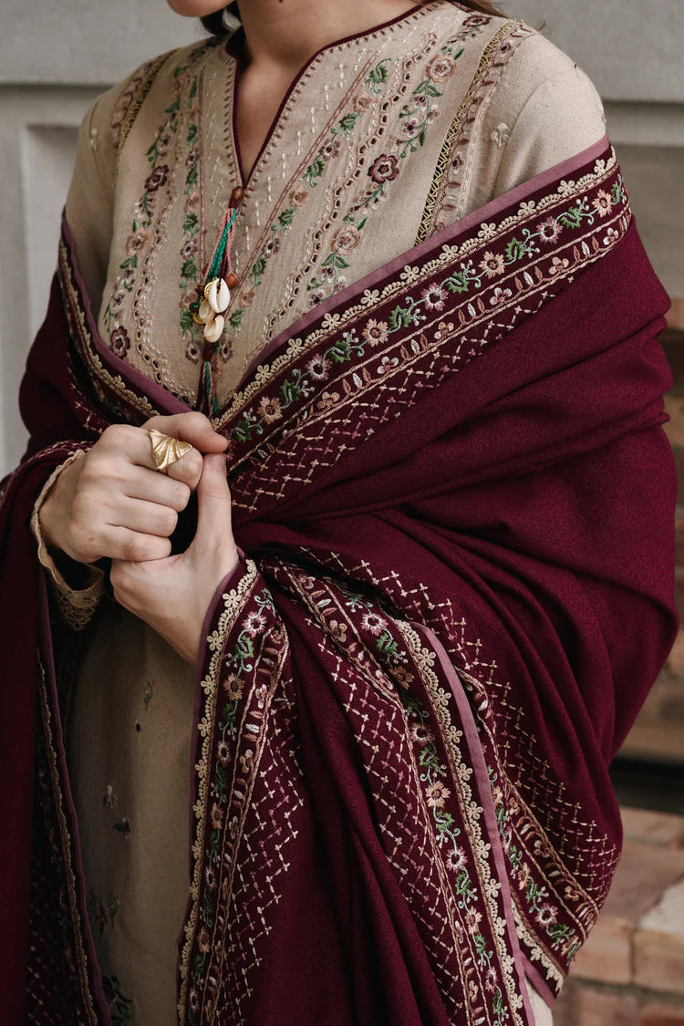 WINTER-3PC DHANAK EMBROIDERED SHIRT WITH DHANAK EMBROIDERED SHAWL AND TROUSER-