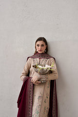 WINTER-3PC DHANAK EMBROIDERED SHIRT WITH DHANAK EMBROIDERED SHAWL AND TROUSER-