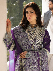 SUMMER-3PC LAWN EMBROIDERED SHIRT WITH KHADDI NET EMBROIDERED DUPATTA AND TROUSER-4609 (PLUM)