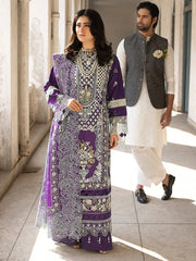 SUMMER-3PC LAWN EMBROIDERED SHIRT WITH KHADDI NET EMBROIDERED DUPATTA AND TROUSER-4609 (PLUM)