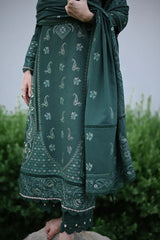 WINTER-3PC DHANAK EMBROIDERED SHIRT WITH DHANAK EMBROIDERED SHAWL AND TROUSER-5042