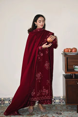 WINTER-3PC DHANAK EMBROIDERED SHIRT WITH DHANAK EMBROIDERED SHAWL AND TROUSER-5031
