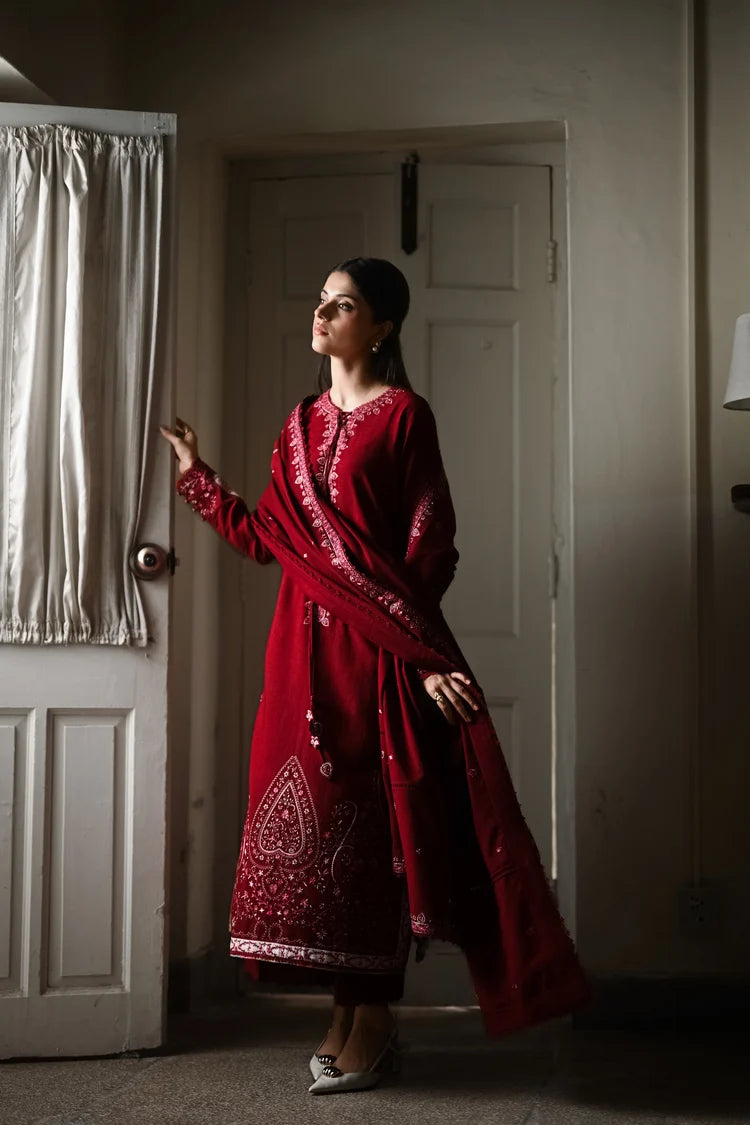 WINTER-3PC DHANAK EMBROIDERED SHIRT WITH DHANAK EMBROIDERED SHAWL AND EMB TROUSER-5036