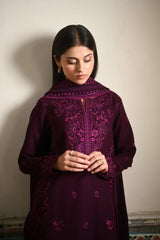 WINTER-3PC KARANDI EMBROIDERED SHIRT WITH KARANDI EMBROIDERED SHAWL AND TROUSER-4404