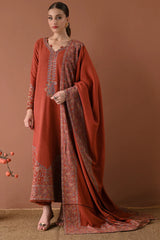 WINTER-3PC DHANAK EMBROIDERED SHIRT WITH DHANAK EMBROIDERED SHAWL AND TROUSER-4313