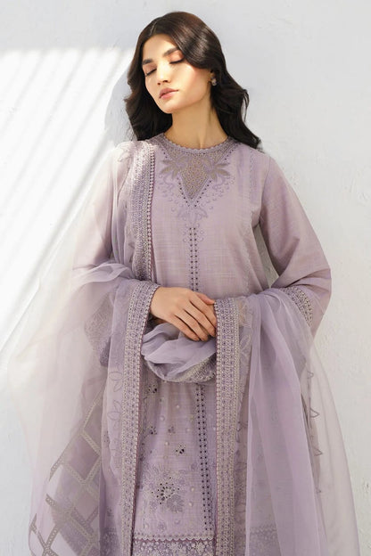 SUMMER- 3PC LAWN HEAVY EMBROIDERED SHIRT WITH ORGANZA EMBROIDERED READY TO WEAR DUPATTA-3643