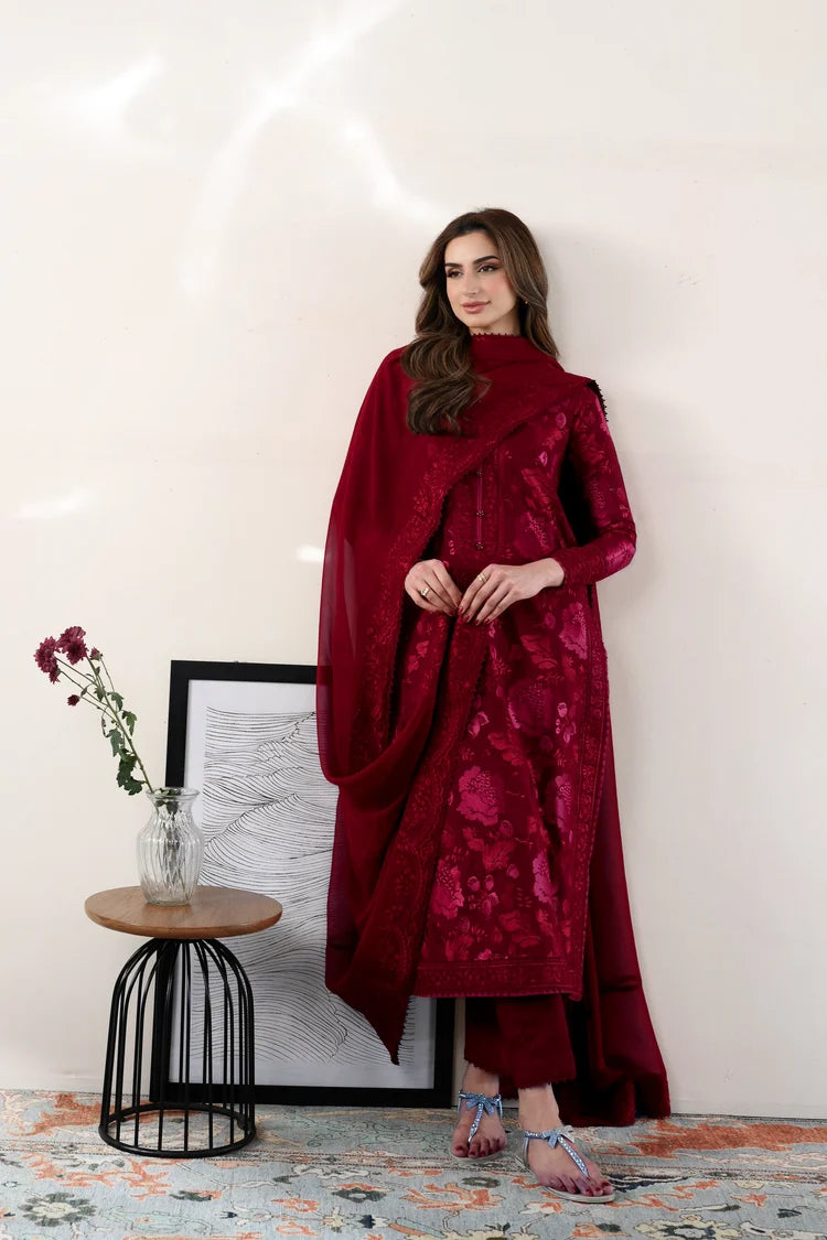WINTER-3PC DHANAK EMBROIDERED SHIRT WITH DHANAK EMBROIDERED SHAWL AND TROUSER-5087