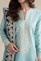 WINTER-3PC DHANAK EMBROIDERED SHIRT WITH CHIFFON EMB DUPATTA AND TROUSER-5088