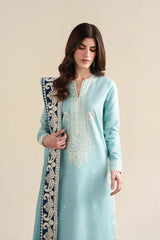 WINTER-3PC DHANAK EMBROIDERED SHIRT WITH CHIFFON EMB DUPATTA AND TROUSER-5088